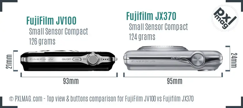 FujiFilm JV100 vs Fujifilm JX370 top view buttons comparison