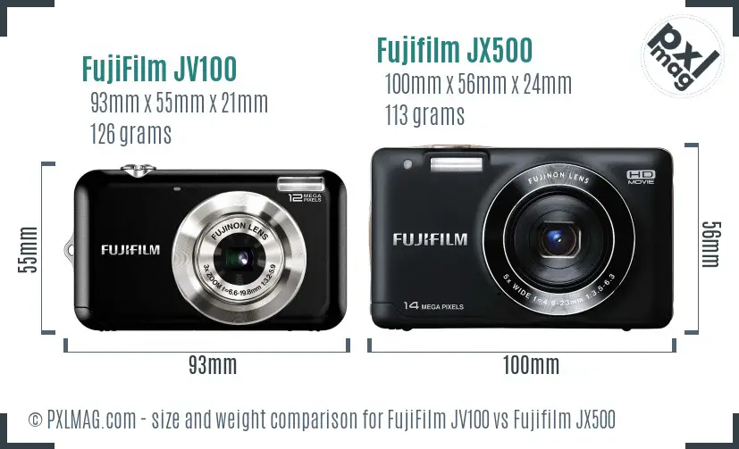 FujiFilm JV100 vs Fujifilm JX500 size comparison