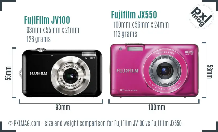 FujiFilm JV100 vs Fujifilm JX550 size comparison