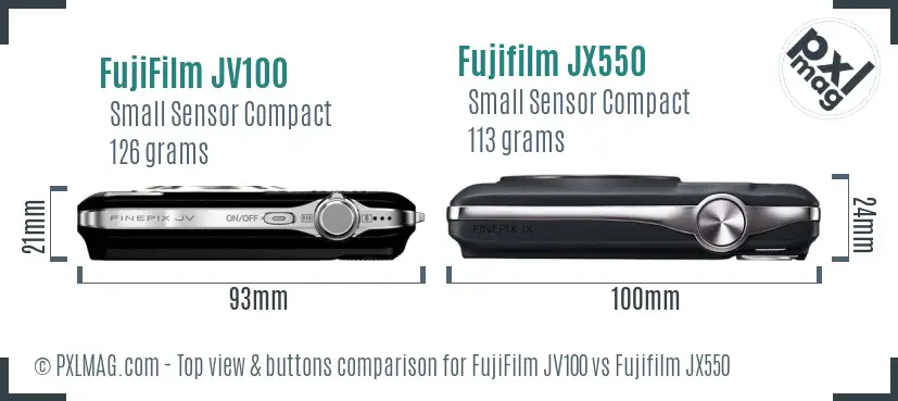 FujiFilm JV100 vs Fujifilm JX550 top view buttons comparison
