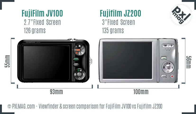 FujiFilm JV100 vs Fujifilm JZ200 Screen and Viewfinder comparison