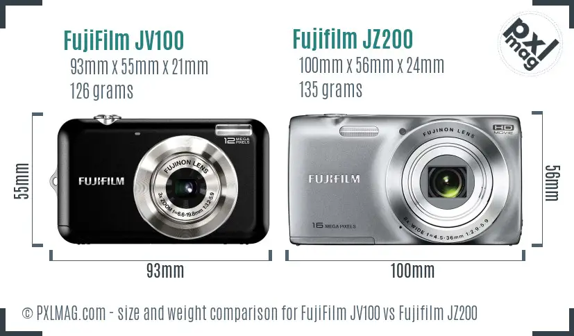 FujiFilm JV100 vs Fujifilm JZ200 size comparison