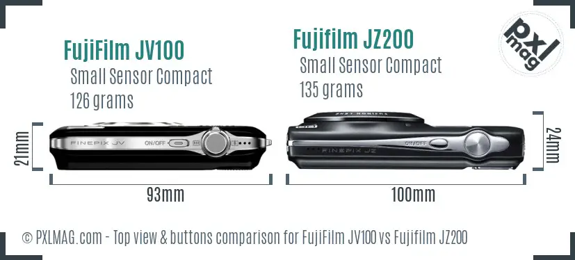 FujiFilm JV100 vs Fujifilm JZ200 top view buttons comparison