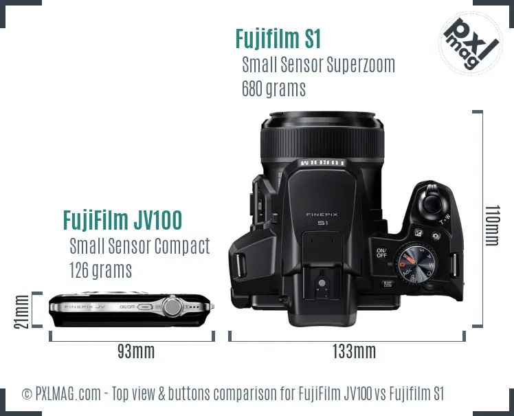 FujiFilm JV100 vs Fujifilm S1 top view buttons comparison