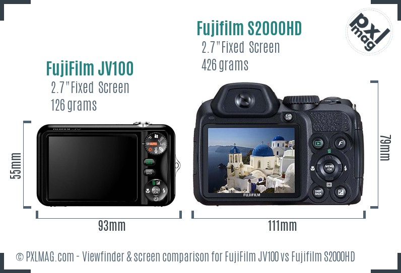 FujiFilm JV100 vs Fujifilm S2000HD Screen and Viewfinder comparison
