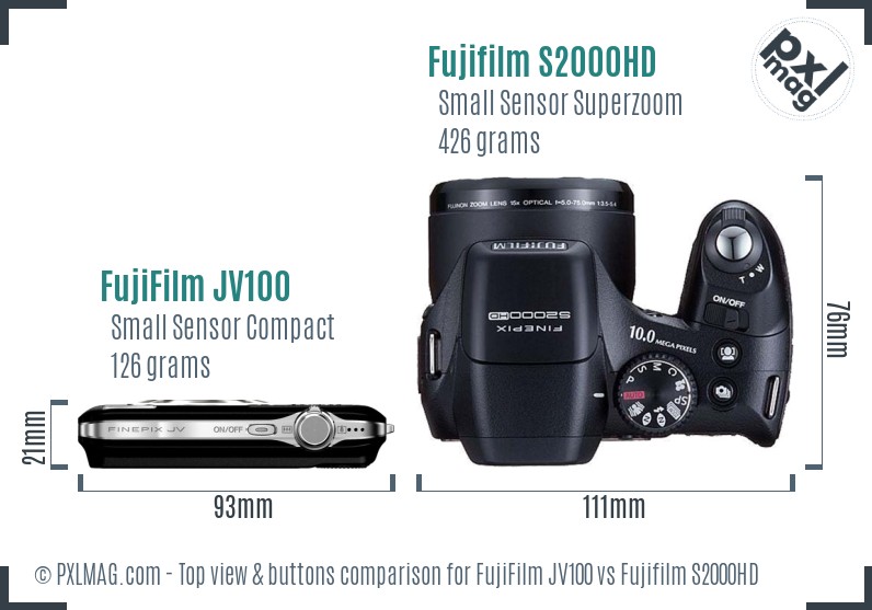 FujiFilm JV100 vs Fujifilm S2000HD top view buttons comparison