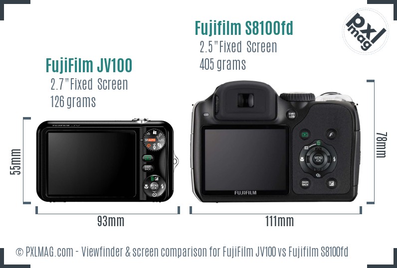 FujiFilm JV100 vs Fujifilm S8100fd Screen and Viewfinder comparison