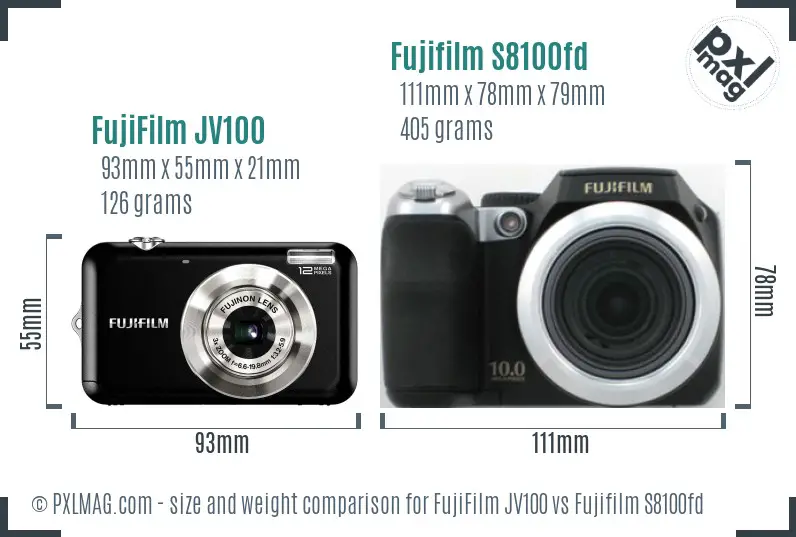 FujiFilm JV100 vs Fujifilm S8100fd size comparison