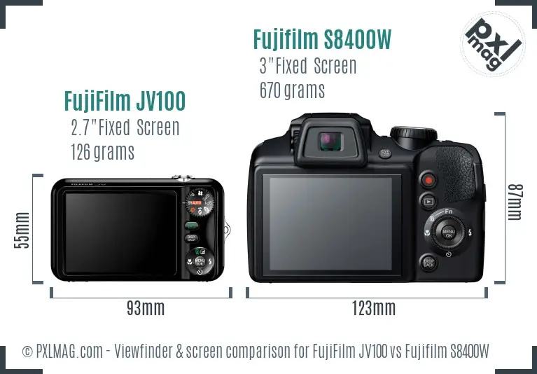 FujiFilm JV100 vs Fujifilm S8400W Screen and Viewfinder comparison FujiFilm JV100 vs Fujifilm S8400W Screen and Viewfinder comparison