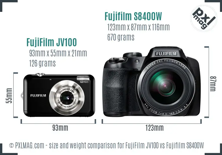 FujiFilm JV100 vs Fujifilm S8400W size comparison FujiFilm JV100 vs Fujifilm S8400W size comparison