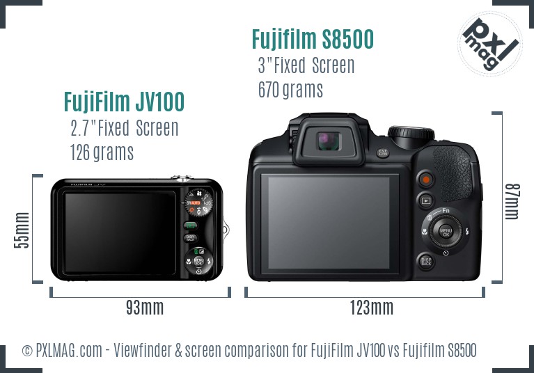 FujiFilm JV100 vs Fujifilm S8500 Screen and Viewfinder comparison