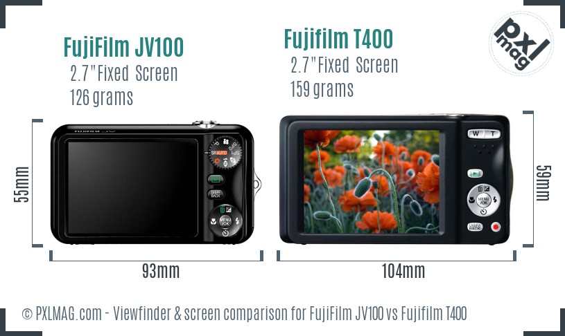 FujiFilm JV100 vs Fujifilm T400 Screen and Viewfinder comparison