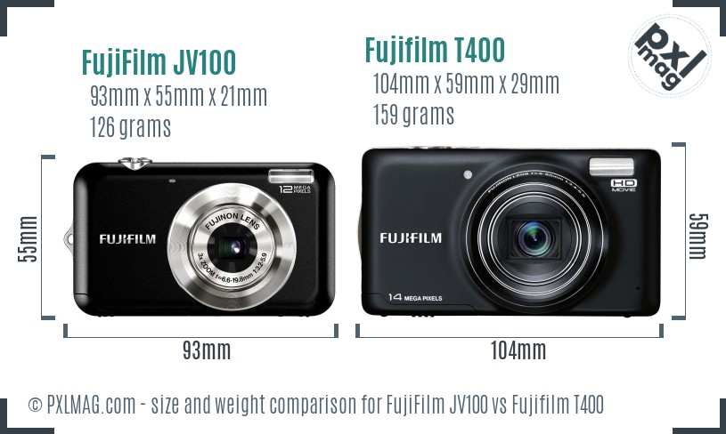 FujiFilm JV100 vs Fujifilm T400 size comparison FujiFilm JV100 vs Fujifilm T400 size comparison