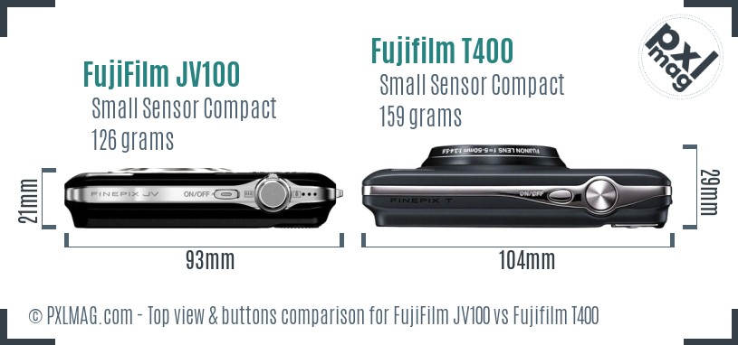 FujiFilm JV100 vs Fujifilm T400 top view buttons comparison