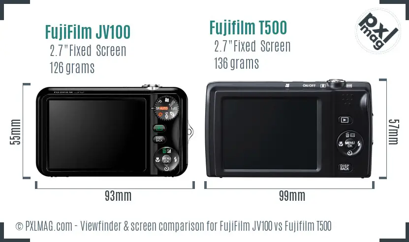 FujiFilm JV100 vs Fujifilm T500 Screen and Viewfinder comparison