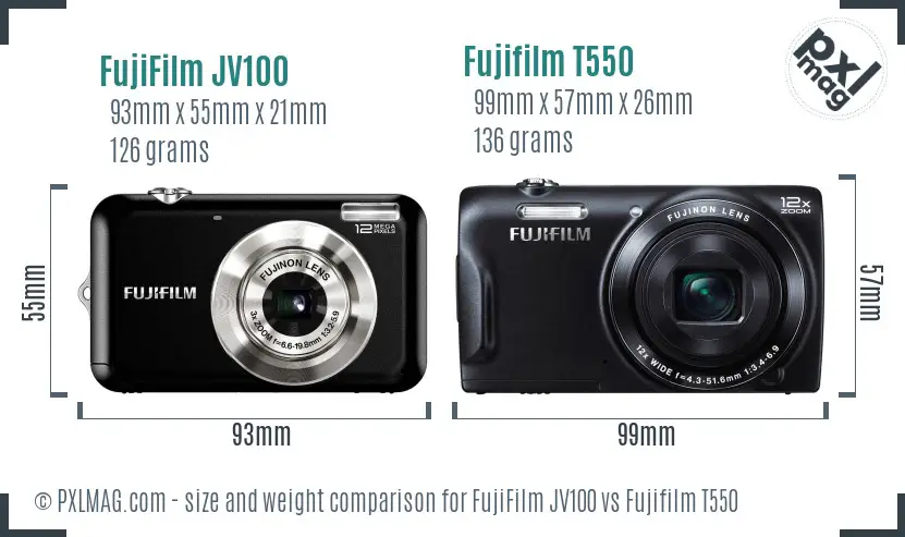 FujiFilm JV100 vs Fujifilm T550 size comparison FujiFilm JV100 vs Fujifilm T550 size comparison
