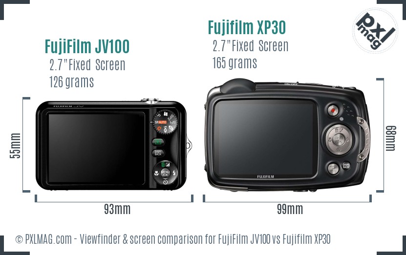 FujiFilm JV100 vs Fujifilm XP30 Screen and Viewfinder comparison