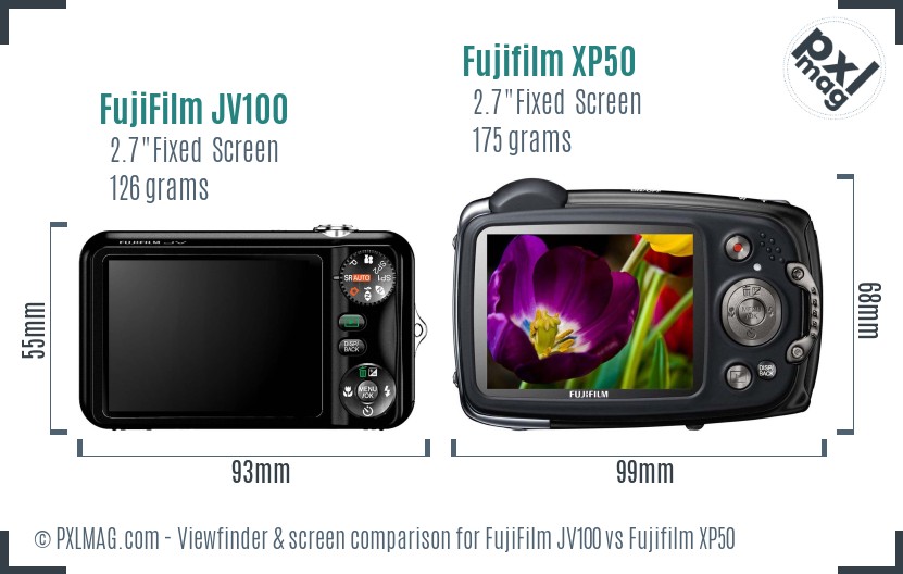 FujiFilm JV100 vs Fujifilm XP50 Screen and Viewfinder comparison