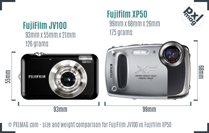 FujiFilm JV100 vs Fujifilm XP50 size comparison