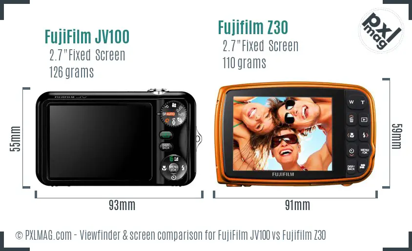 FujiFilm JV100 vs Fujifilm Z30 Screen and Viewfinder comparison