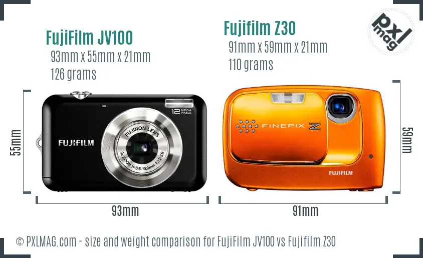 FujiFilm JV100 vs Fujifilm Z30 size comparison