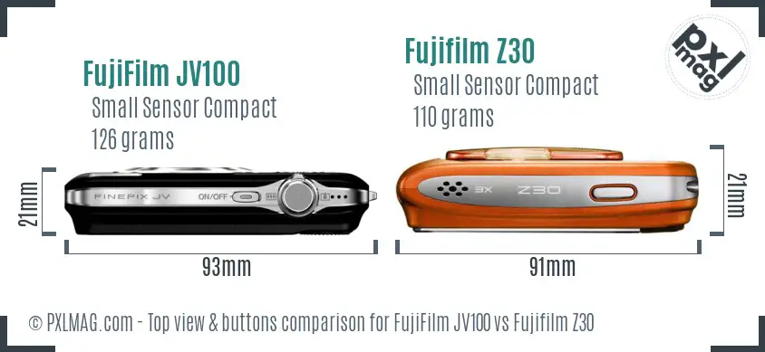 FujiFilm JV100 vs Fujifilm Z30 top view buttons comparison