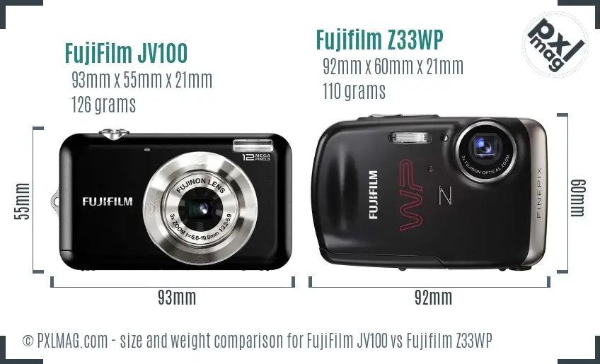 FujiFilm JV100 vs Fujifilm Z33WP size comparison