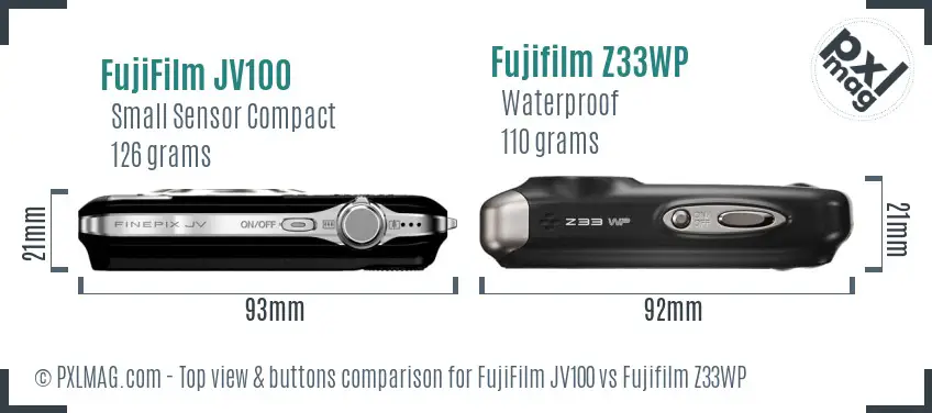 FujiFilm JV100 vs Fujifilm Z33WP top view buttons comparison