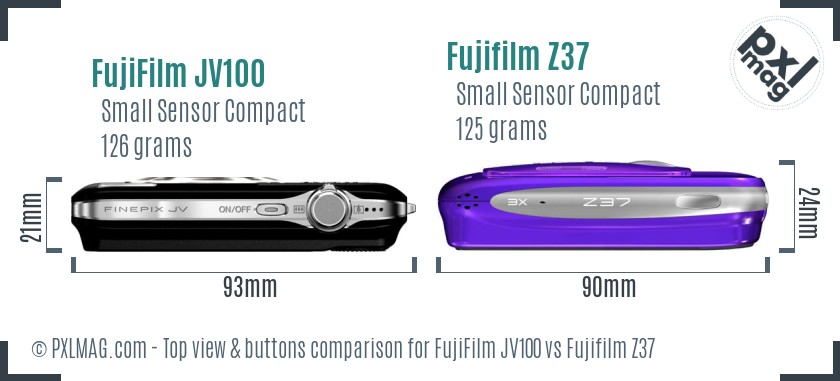 FujiFilm JV100 vs Fujifilm Z37 top view buttons comparison