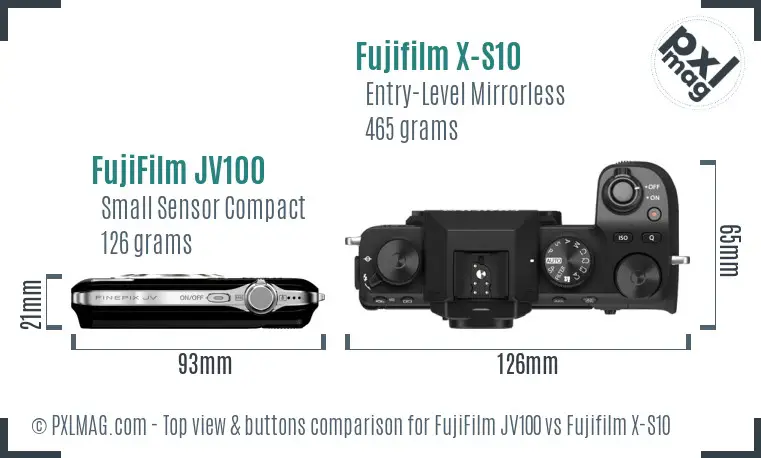 FujiFilm JV100 vs Fujifilm X-S10 top view buttons comparison