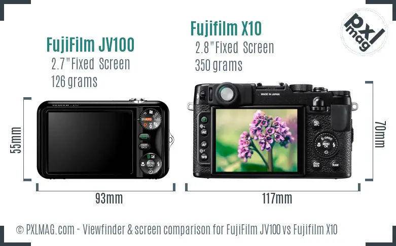 FujiFilm JV100 vs Fujifilm X10 Screen and Viewfinder comparison FujiFilm JV100 vs Fujifilm X10 Screen and Viewfinder comparison