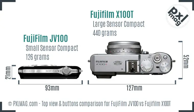 FujiFilm JV100 vs Fujifilm X100T top view buttons comparison