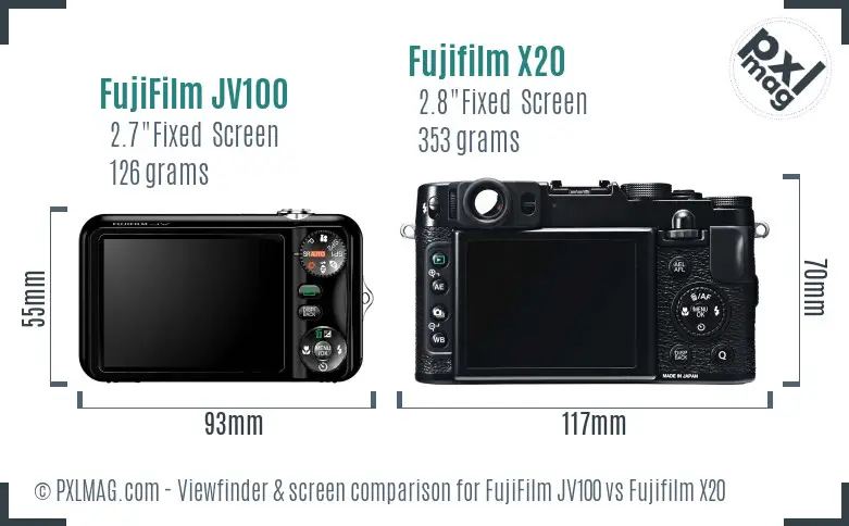 FujiFilm JV100 vs Fujifilm X20 Screen and Viewfinder comparison
