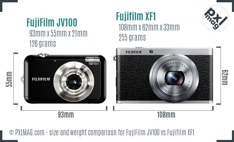 FujiFilm JV100 vs Fujifilm XF1 size comparison FujiFilm JV100 vs Fujifilm XF1 size comparison
