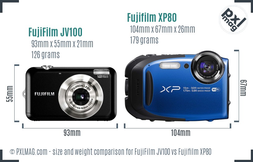 FujiFilm JV100 vs Fujifilm XP80 size comparison