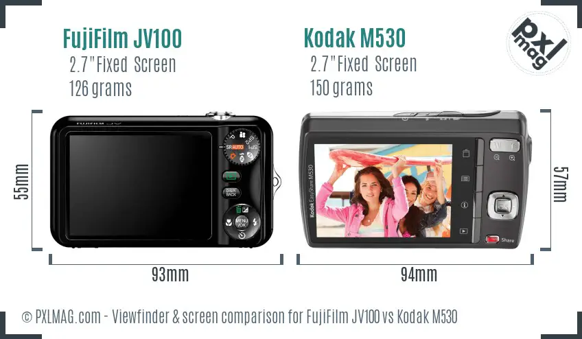 FujiFilm JV100 vs Kodak M530 Screen and Viewfinder comparison