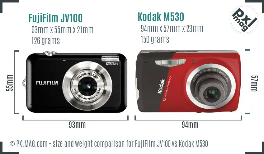 FujiFilm JV100 vs Kodak M530 size comparison