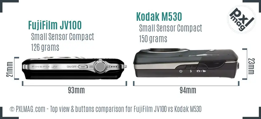 FujiFilm JV100 vs Kodak M530 top view buttons comparison