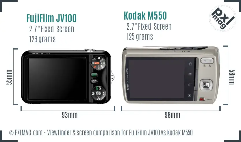 FujiFilm JV100 vs Kodak M550 Screen and Viewfinder comparison
