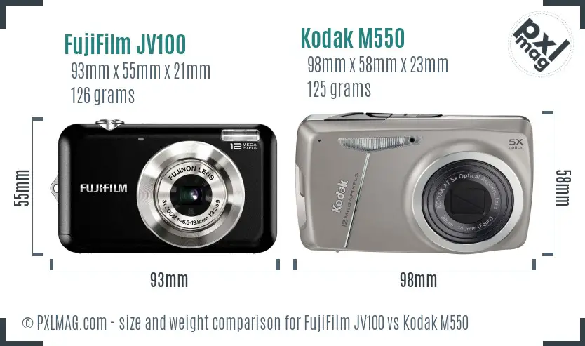 FujiFilm JV100 vs Kodak M550 size comparison