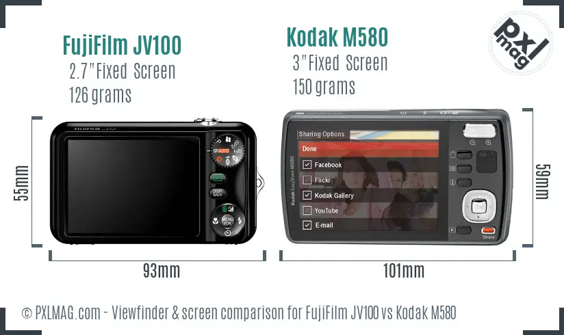 FujiFilm JV100 vs Kodak M580 Screen and Viewfinder comparison