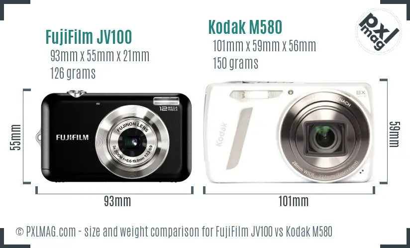 FujiFilm JV100 vs Kodak M580 size comparison