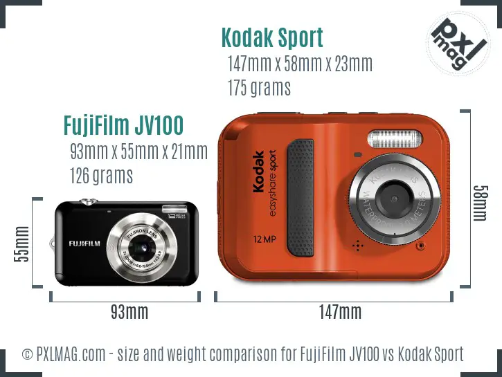 FujiFilm JV100 vs Kodak Sport size comparison