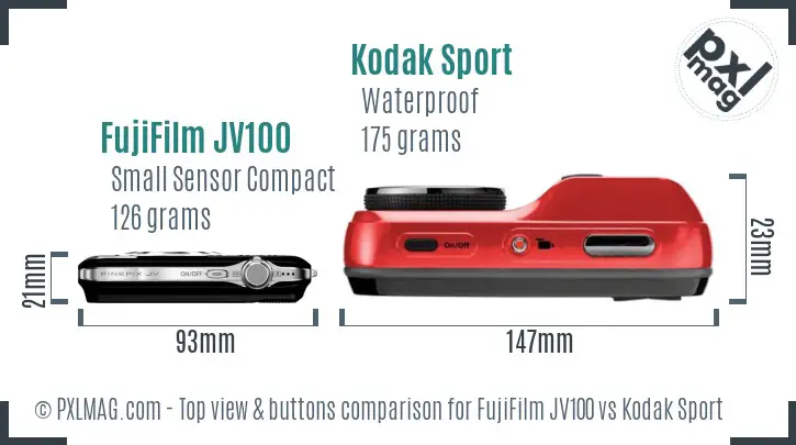 FujiFilm JV100 vs Kodak Sport top view buttons comparison