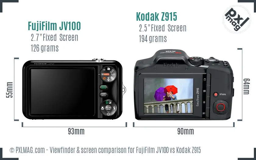 FujiFilm JV100 vs Kodak Z915 Screen and Viewfinder comparison