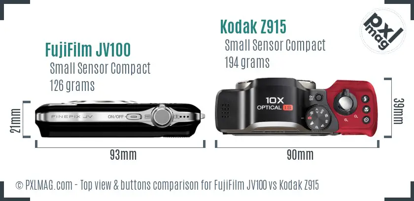 FujiFilm JV100 vs Kodak Z915 top view buttons comparison