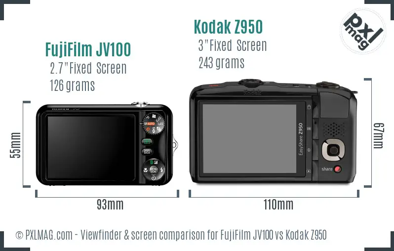 FujiFilm JV100 vs Kodak Z950 Screen and Viewfinder comparison