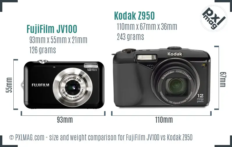 FujiFilm JV100 vs Kodak Z950 size comparison