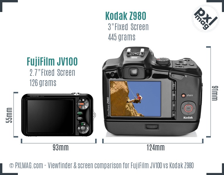 FujiFilm JV100 vs Kodak Z980 Screen and Viewfinder comparison