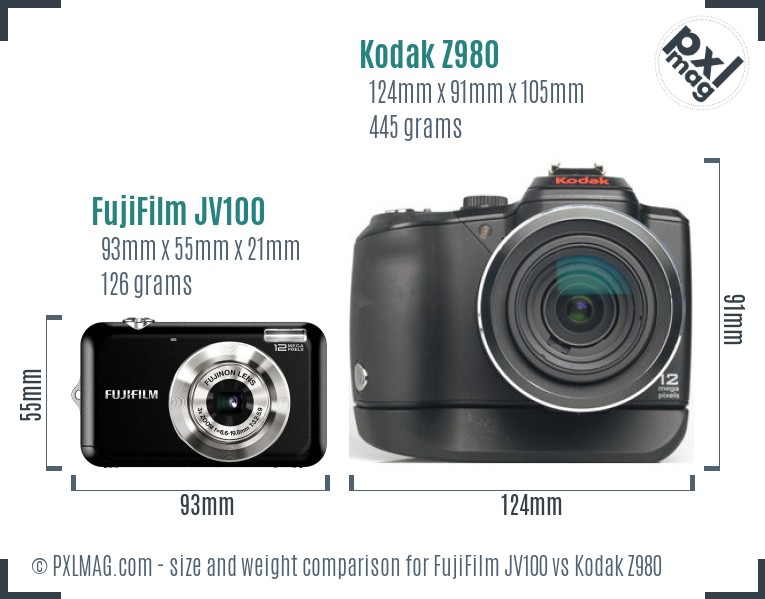 FujiFilm JV100 vs Kodak Z980 size comparison